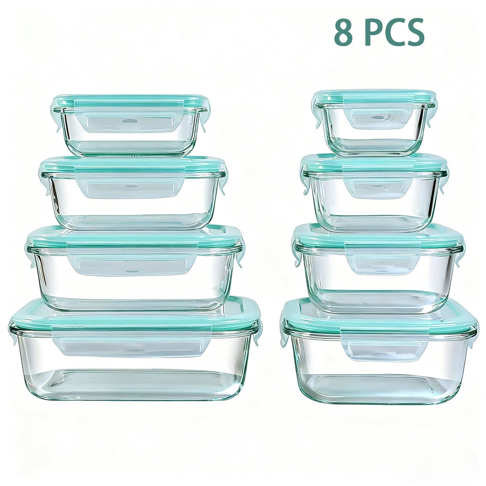 Glass Food Storage Containers 8 Piece Leakproof Airtight Microwave Safe