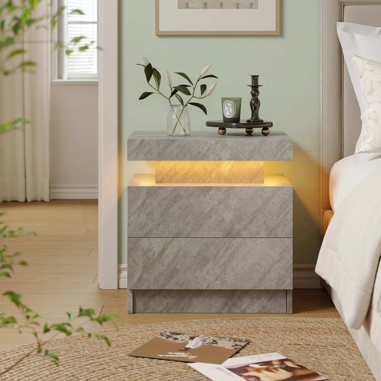 Cubehom LED Nightstand With 2 Drawers And RGB Lighting