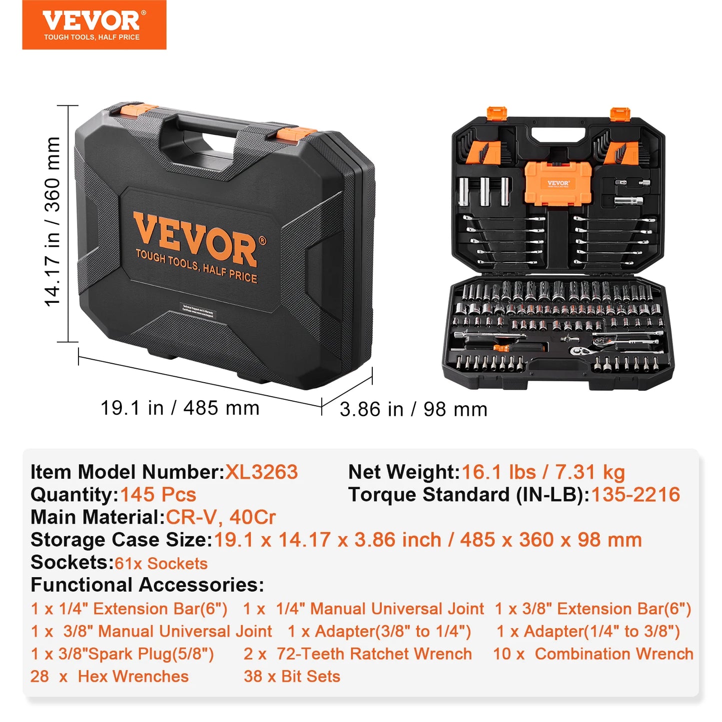 SucceBuy Mechanics Tool Set With Deep And Standard Sockets