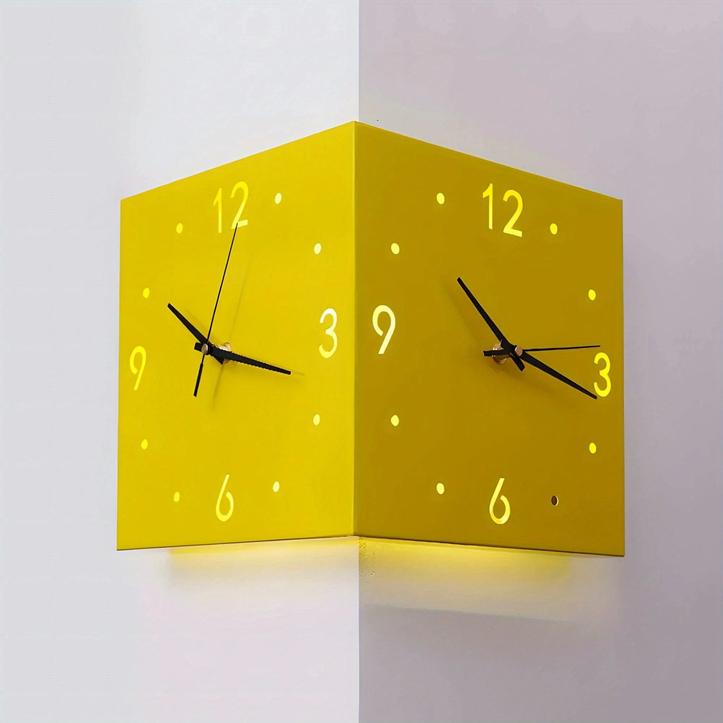 Double Sided Luminous Corner Wall Clock Modern Silent Timepiece