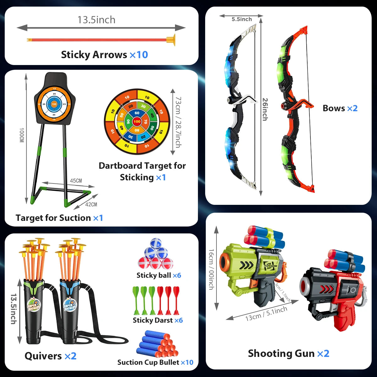 VATOS Bow And Arrow Archery Toy With Illuminated Target Board
