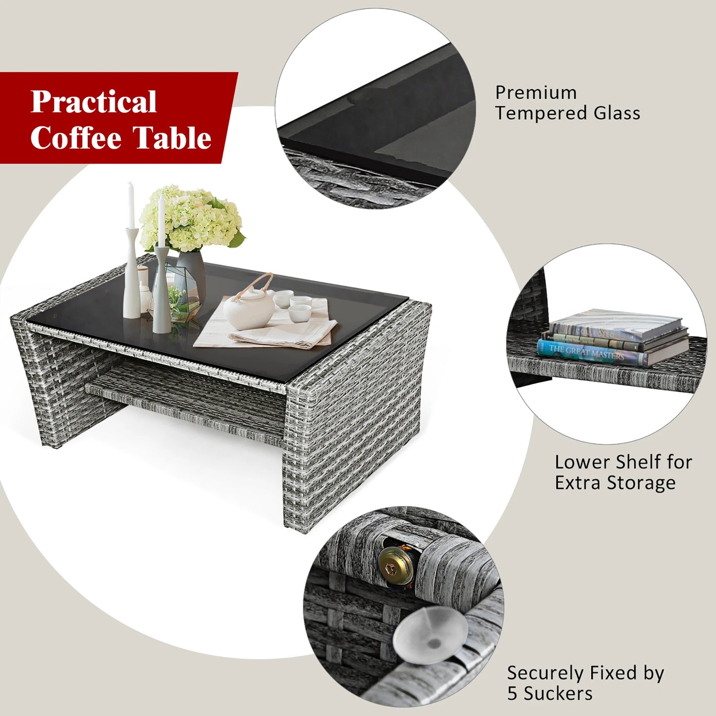 HOMASIS 4-Piece Patio Rattan Furniture Set With Storage Table