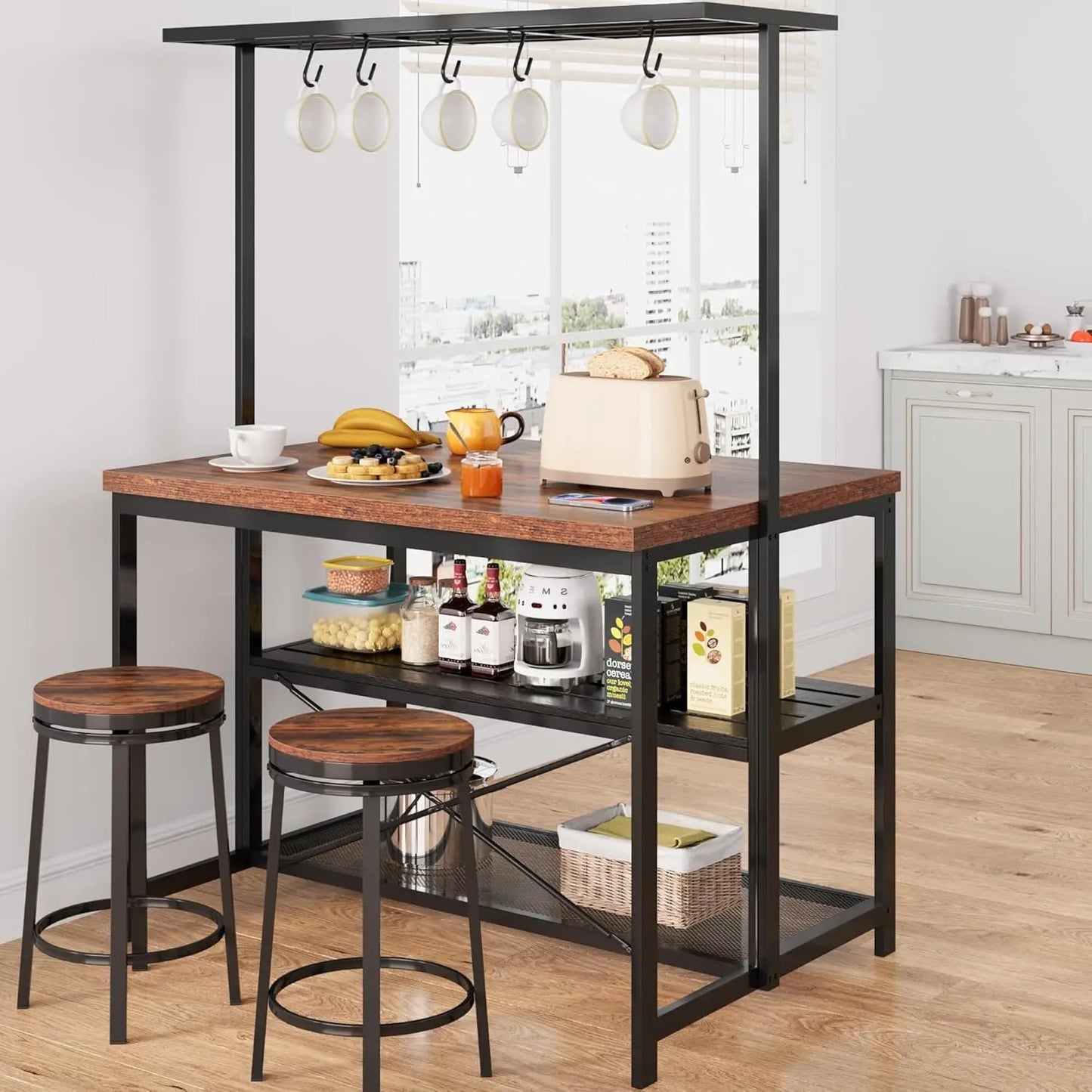 Studyset Kitchen Island With Storage Baker Rack And Seating