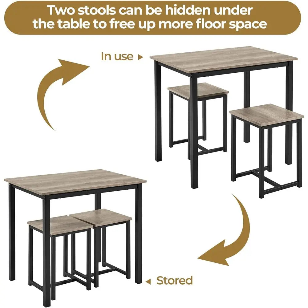 Industrial 3-Piece Dining Table Set With Space Saving Design