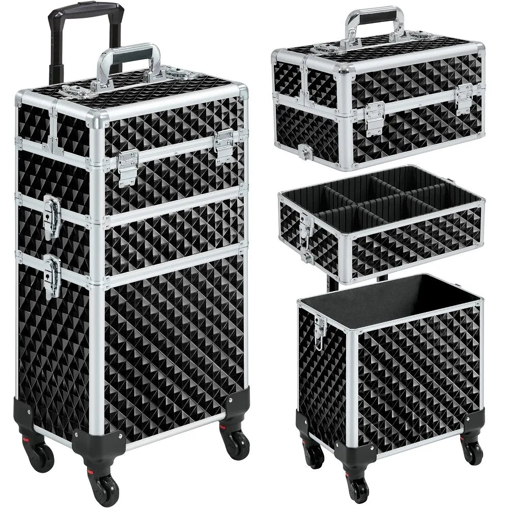 YTYIN Yah Rolling Makeup Train Case With Swivel Wheels