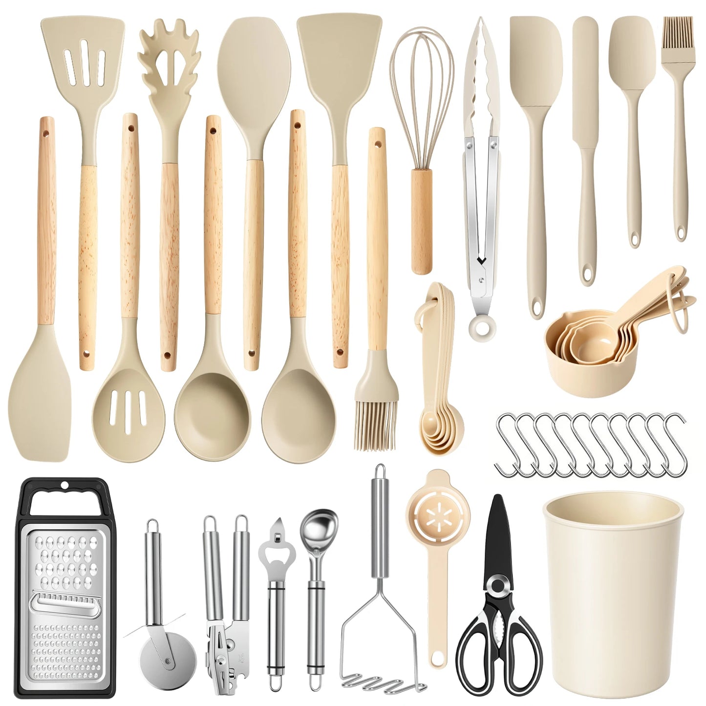 Silicone Kitchen Utensil Set With Wooden Handles Nonstick Food Grade