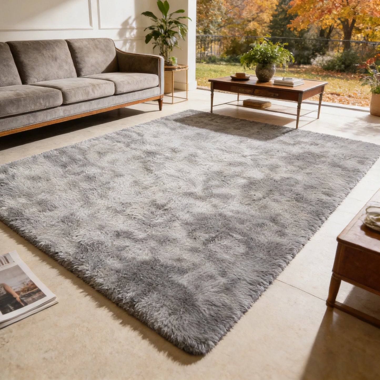 Machine Washable Ultra Soft Polyester Shag Rug Solid For Living Room And Bedroom