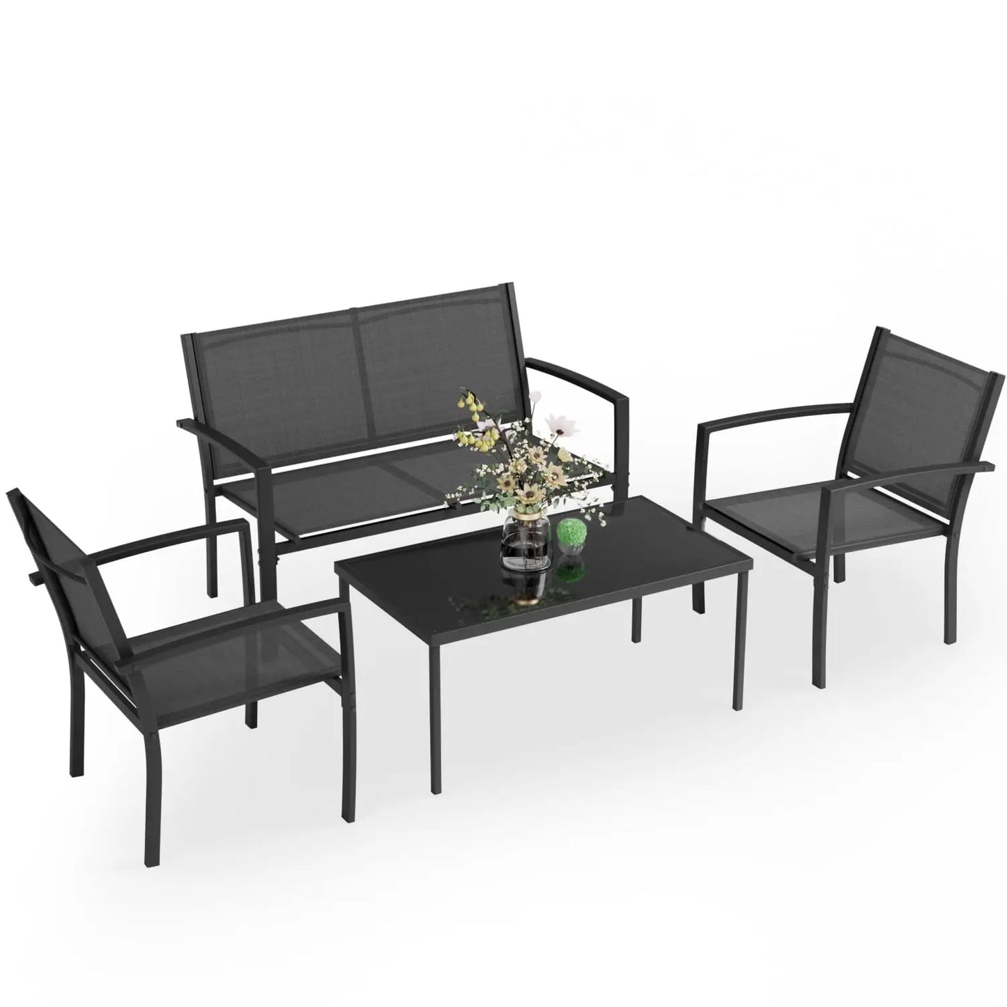XIAOLANG 4 Piece Patio Furniture Set With Glass Coffee Table