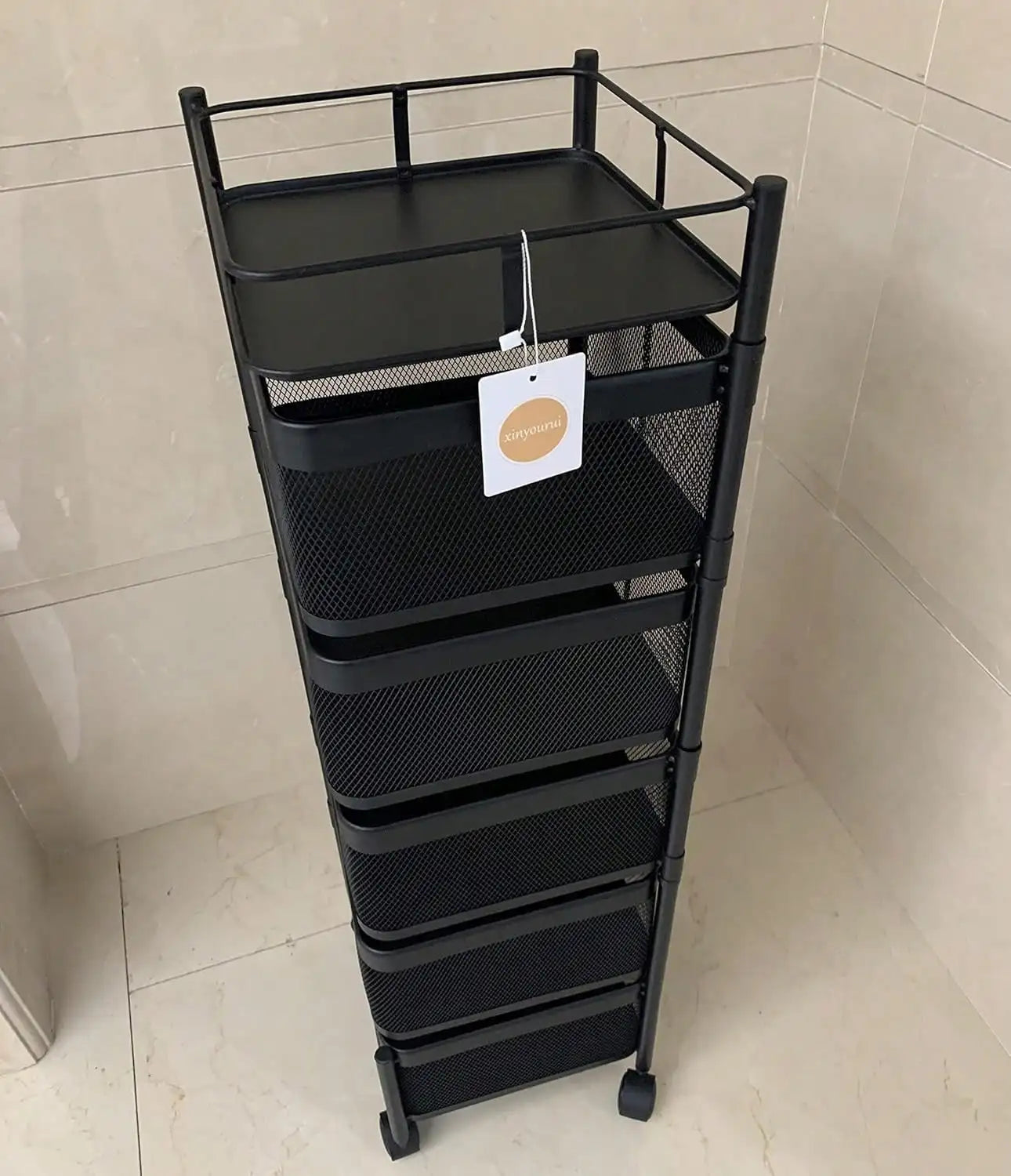 Five Tier Rotating Kitchen And Bathroom Rolling Storage Cart