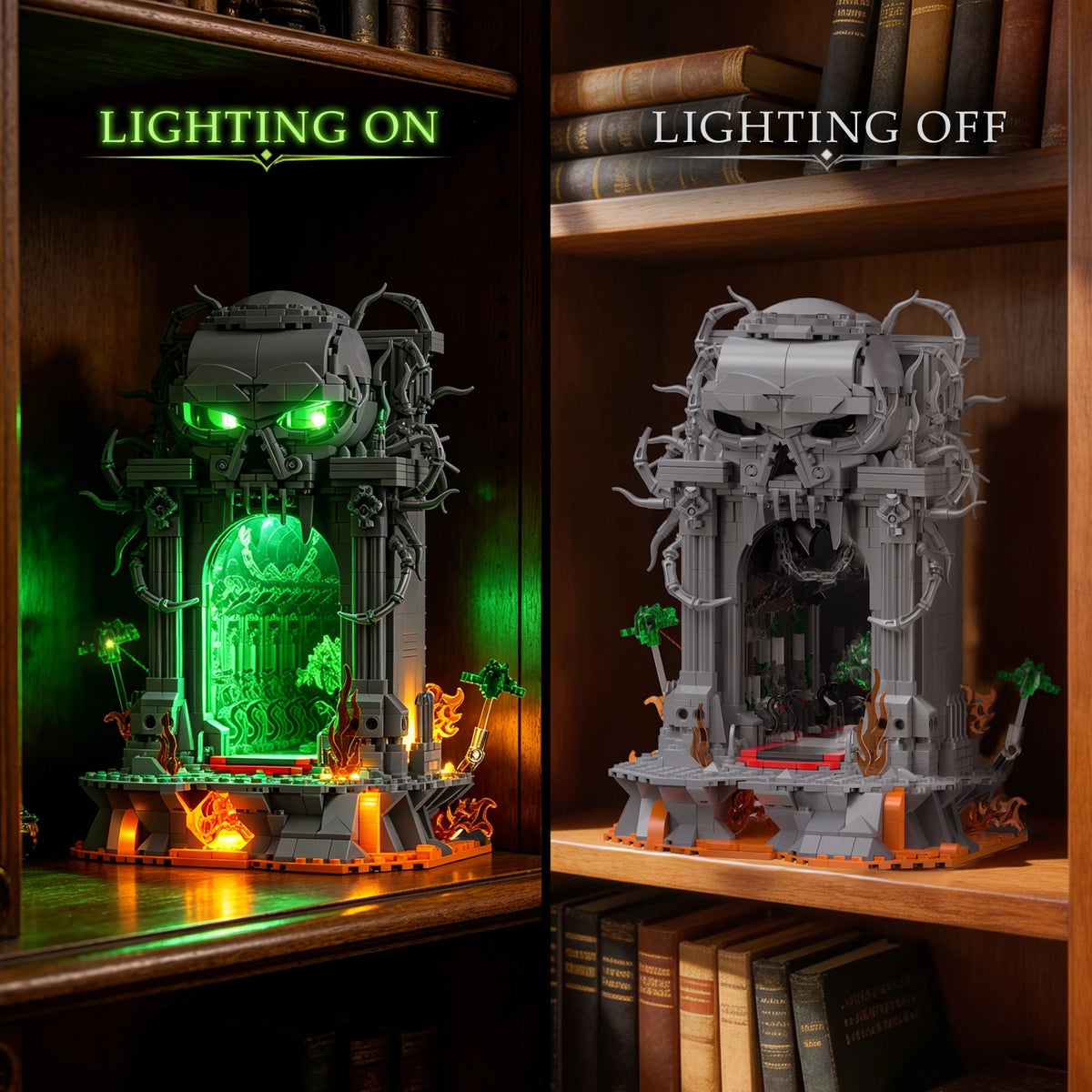 JMBricklayer 1144PCS Dark Portal LED Light Up Building Blocks Model Kit Gothic Skull Gate Fantasy Display for Adults Gamers Halloween Decor