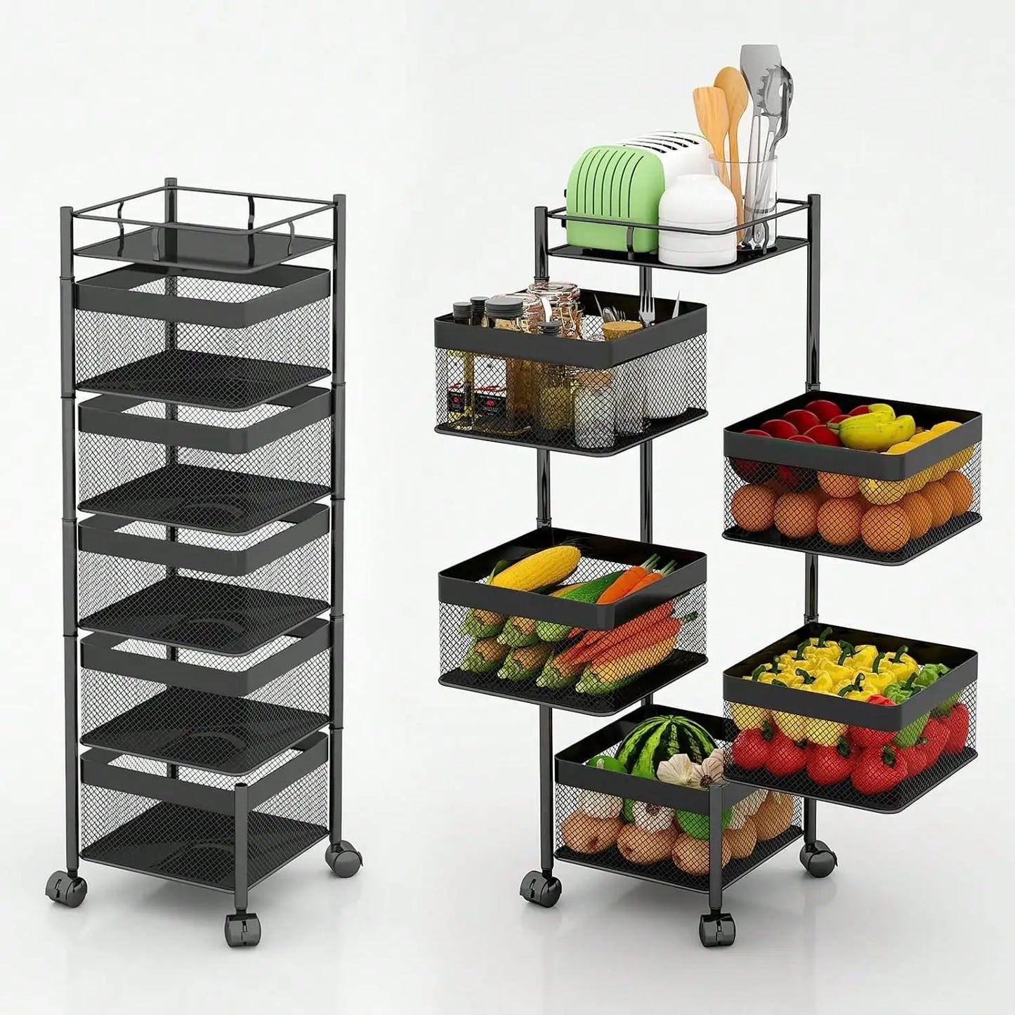 Five Tier Rotating Kitchen And Bathroom Rolling Storage Cart