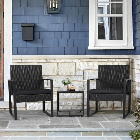 3-Piece Outdoor Patio Wicker Furniture Set With Glass Coffee Table