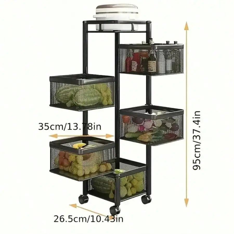 Five Tier Rotating Kitchen And Bathroom Rolling Storage Cart