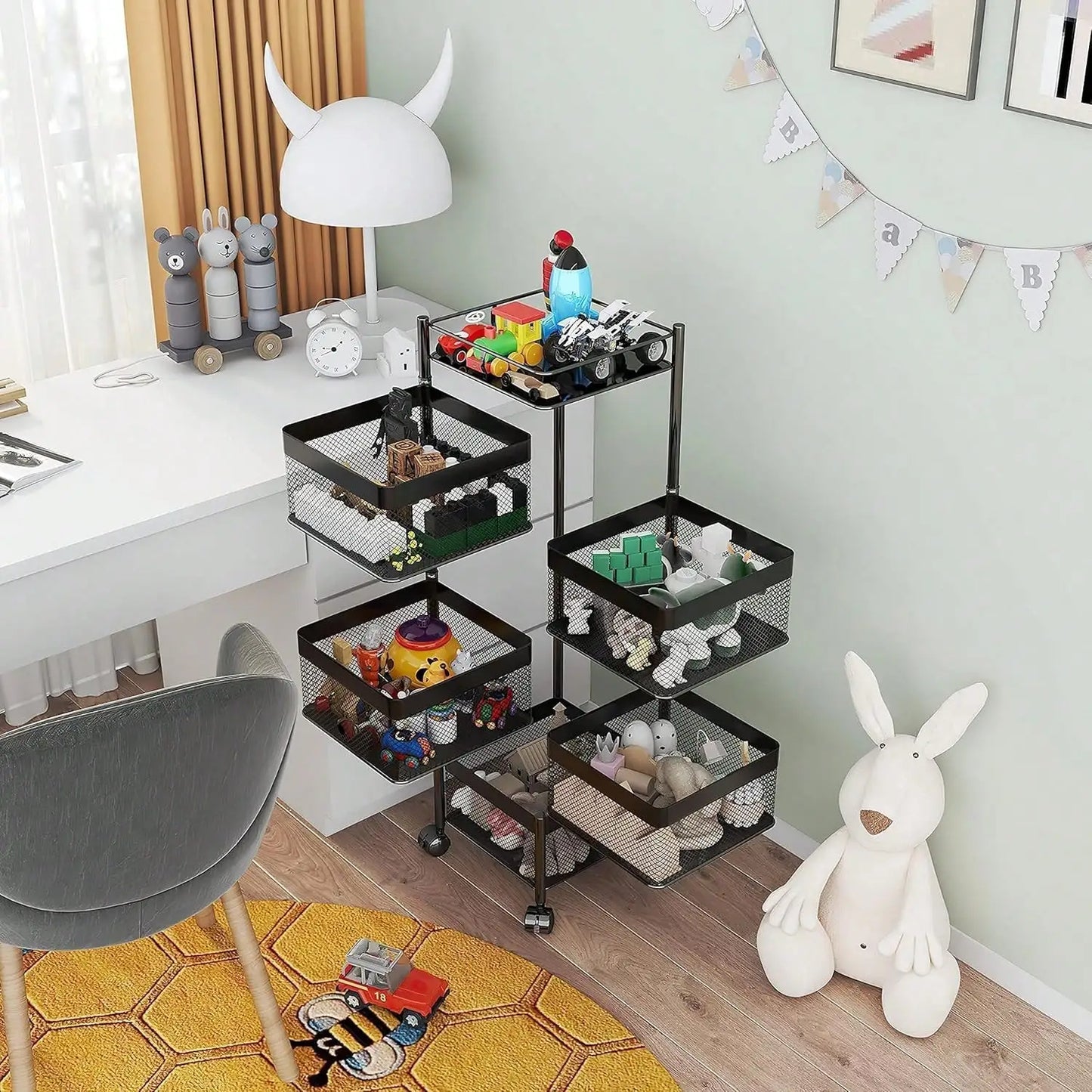 Five Tier Rotating Kitchen And Bathroom Rolling Storage Cart