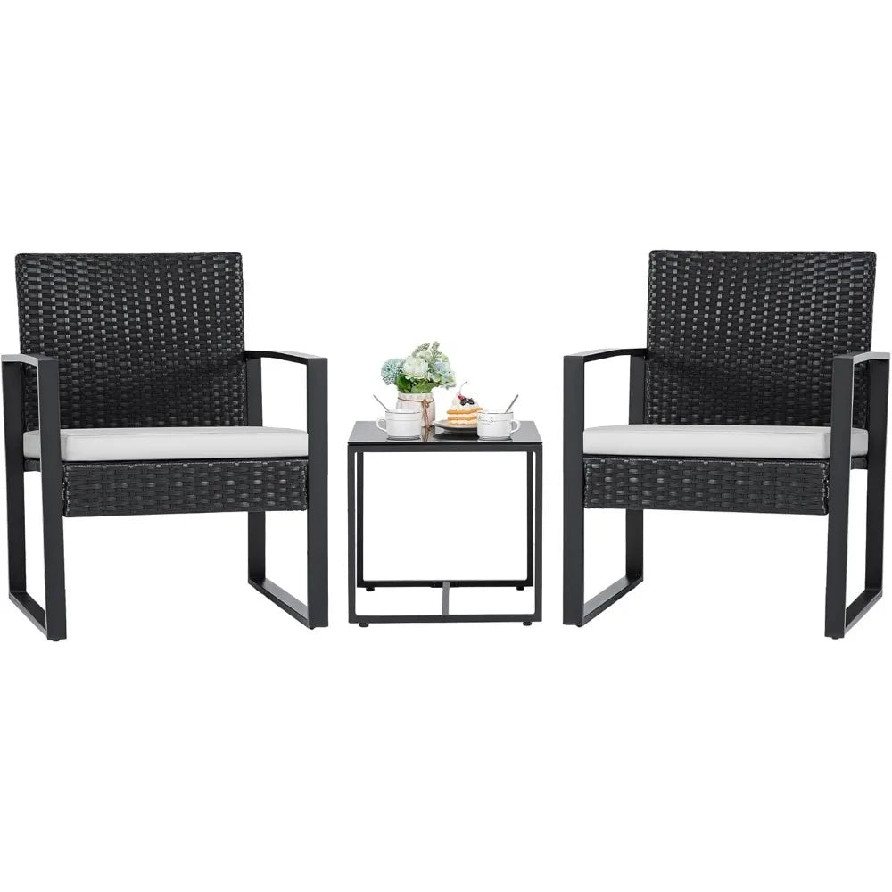 3-Piece Outdoor Patio Wicker Furniture Set With Glass Coffee Table