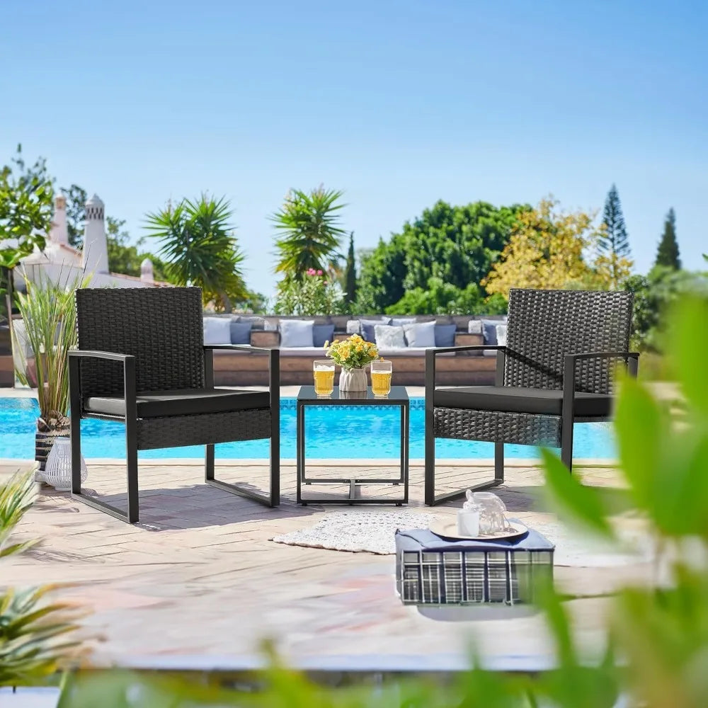Outdoor Wicker Patio Set Modern Rattan Conversation Chairs With Coffee Table