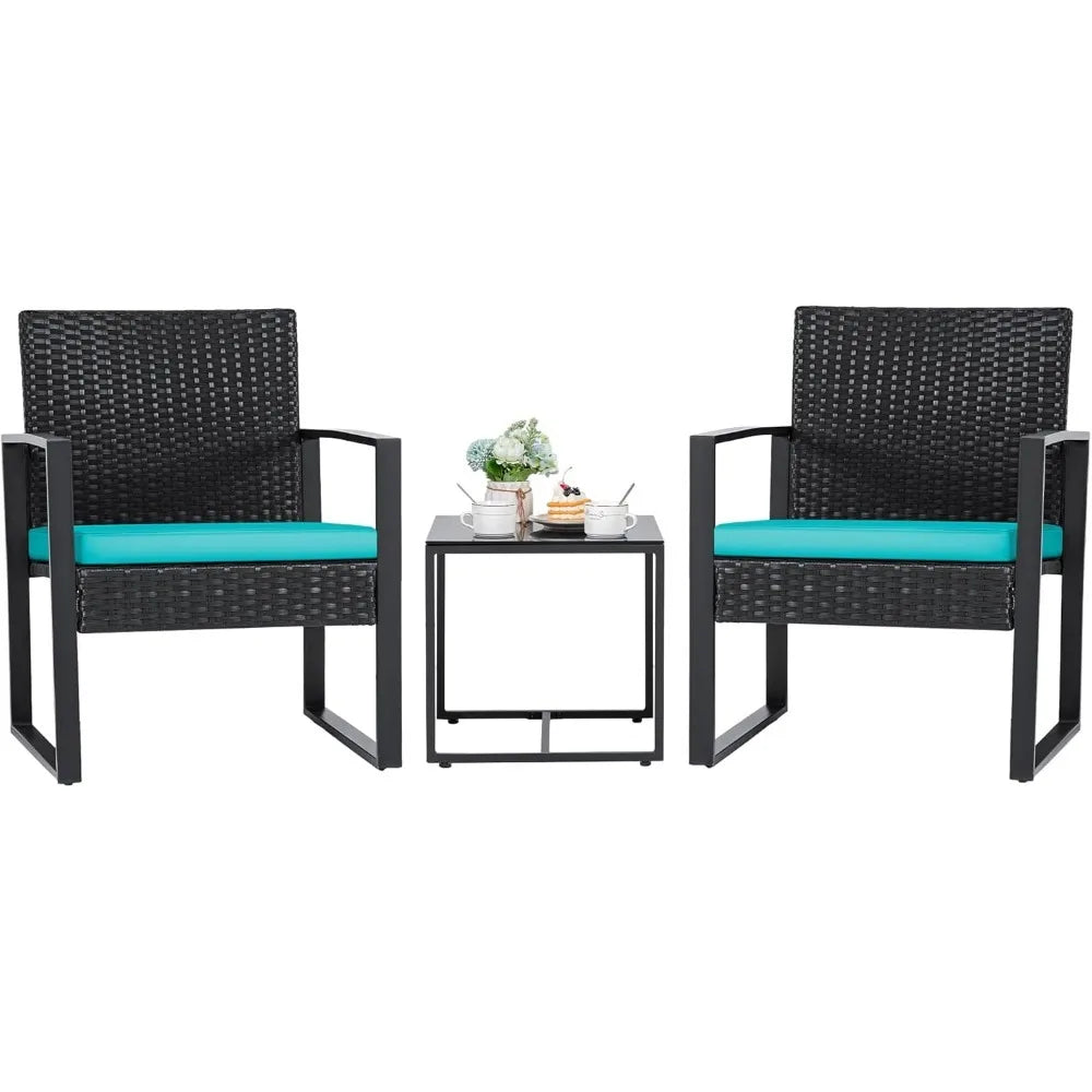 3-Piece Outdoor Patio Wicker Furniture Set With Glass Coffee Table