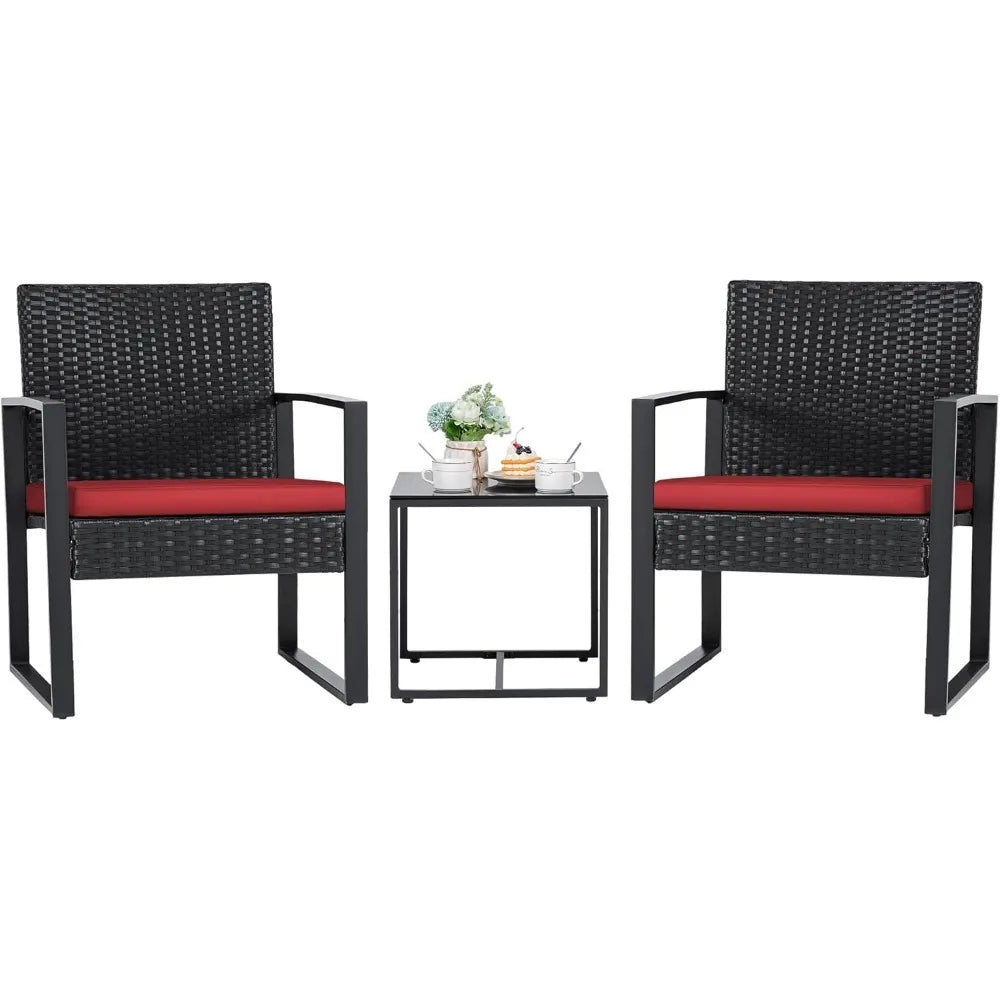 Outdoor Wicker Patio Set Modern Rattan Conversation Chairs With Coffee Table