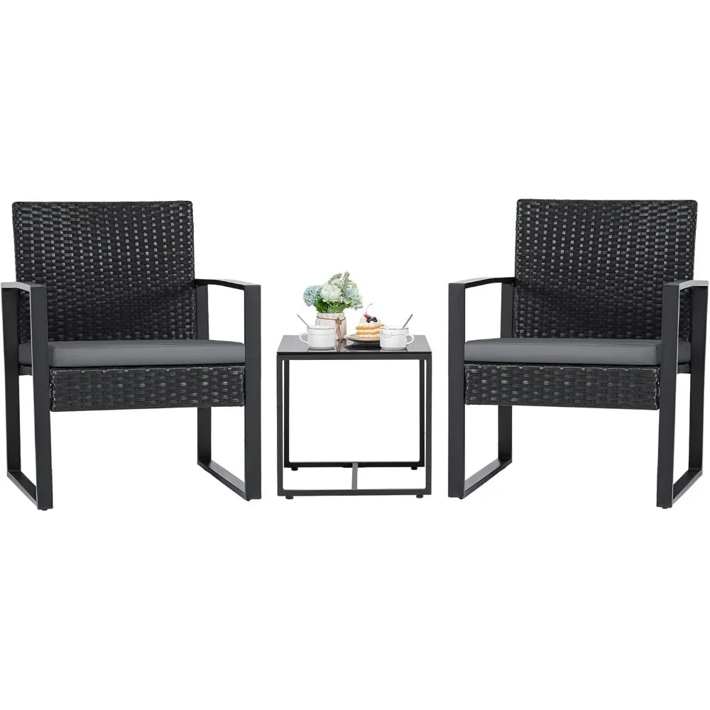 3-Piece Outdoor Patio Wicker Furniture Set With Glass Coffee Table