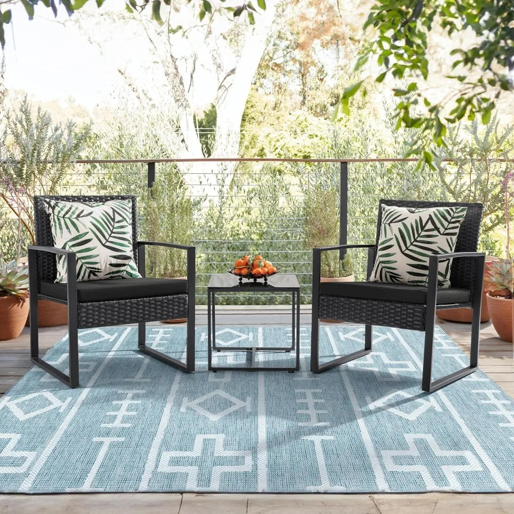 Outdoor Wicker Patio Set Modern Rattan Conversation Chairs With Coffee Table