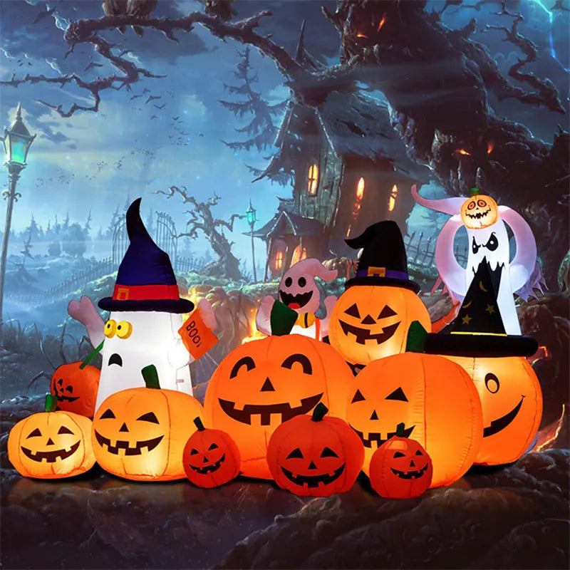 230cm Inflatable Halloween Pumpkin Pile Outdoor Garden Decoration Blowing Up Toys with LED Lights Christmas Gift Halloween Decor