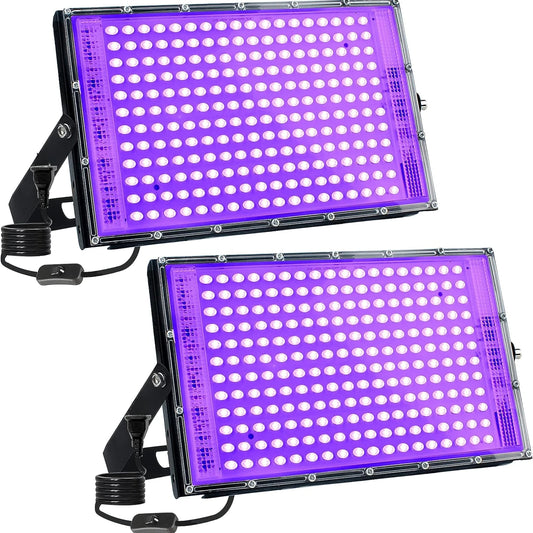 2Pack 300W LED UV Black Light 395nm Floodlight Waterproof 220V with Plug for Glow Party Halloween Decor Stage Dance BlackLights