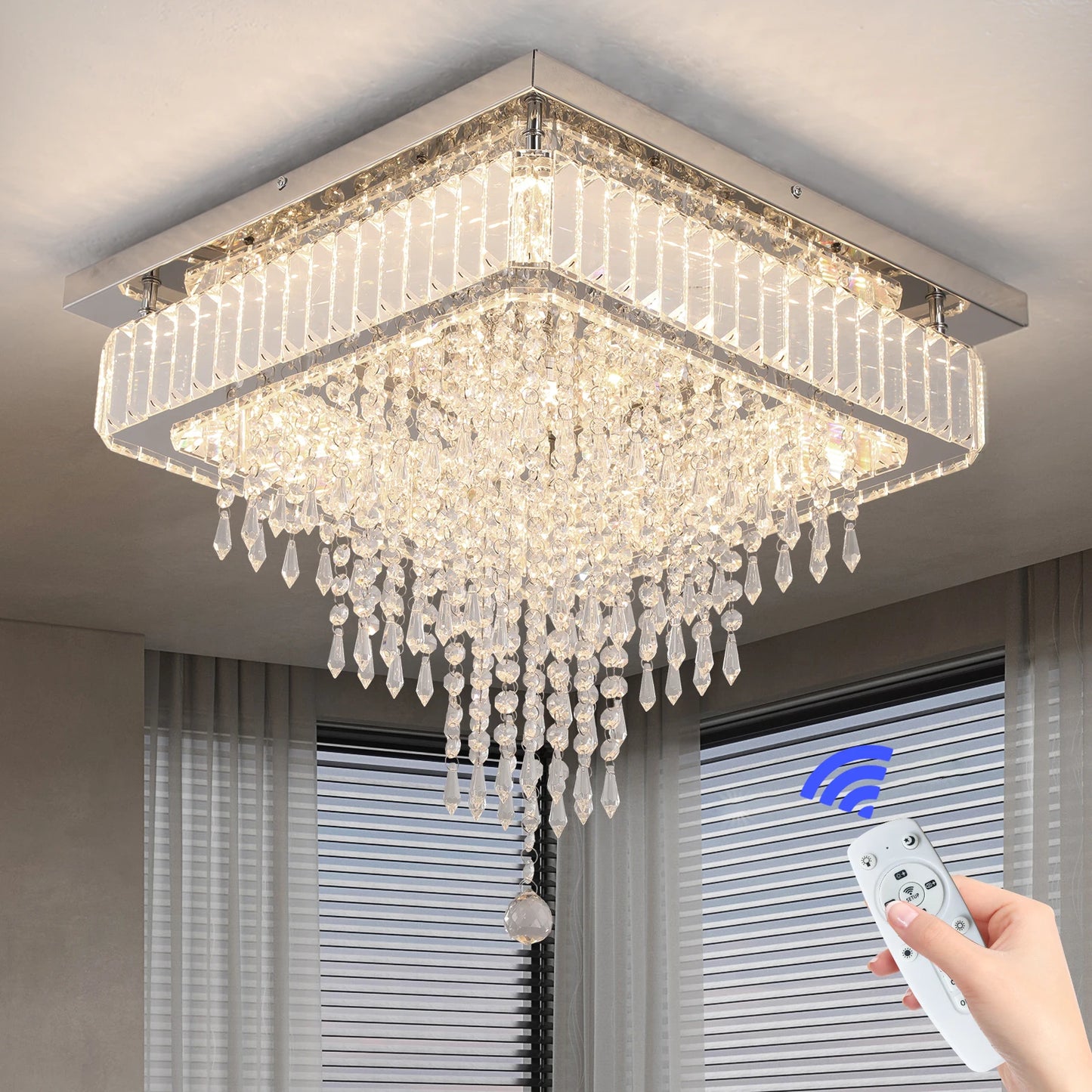 VETRULUS Modern Luxury Crystal LED Pendant Light Rain Drop Chandelier