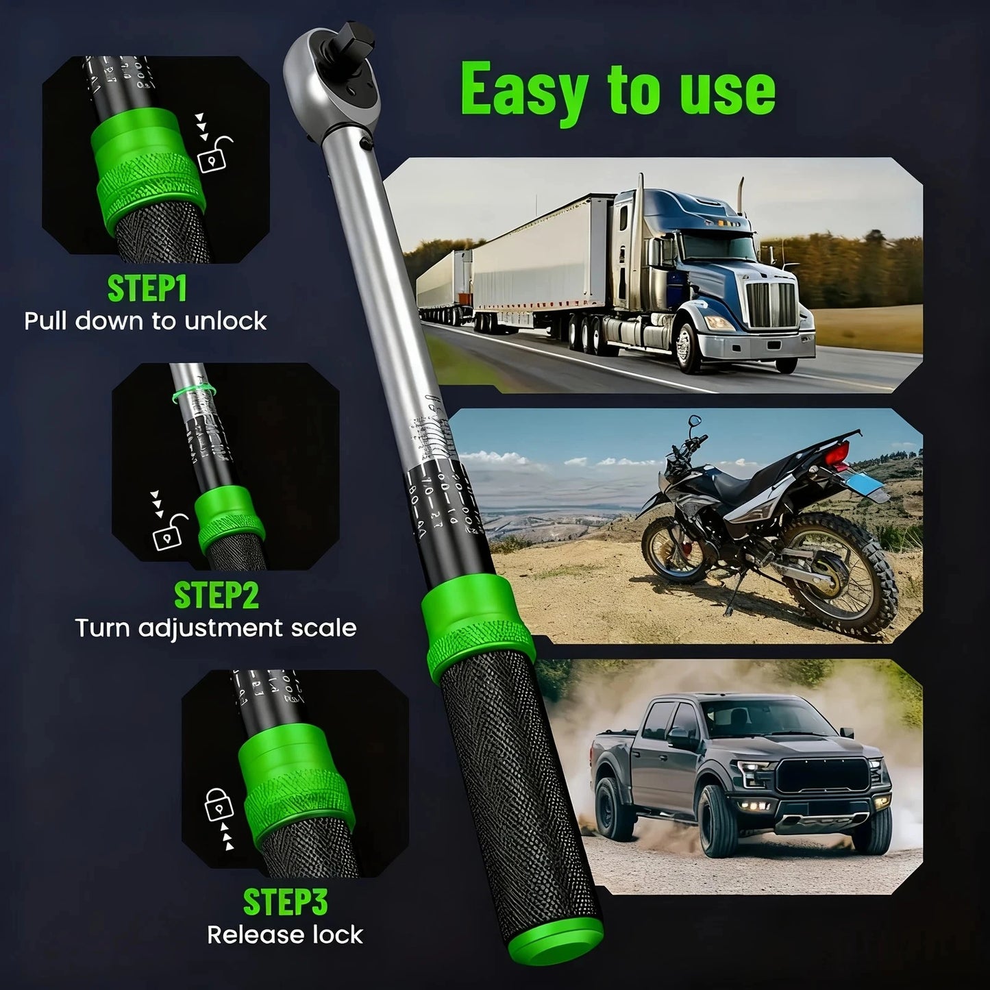 Torque Wrench Kit 1/4 3/8 1/2 Inch With 72 Tooth Dual Scales