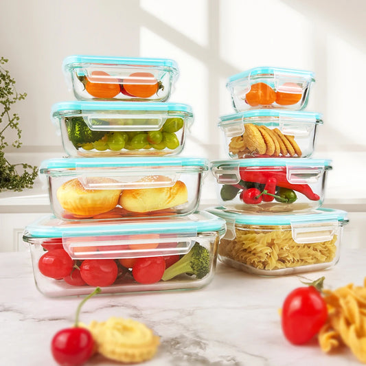 Glass Food Storage Containers 8 Piece Leakproof Airtight Microwave Safe