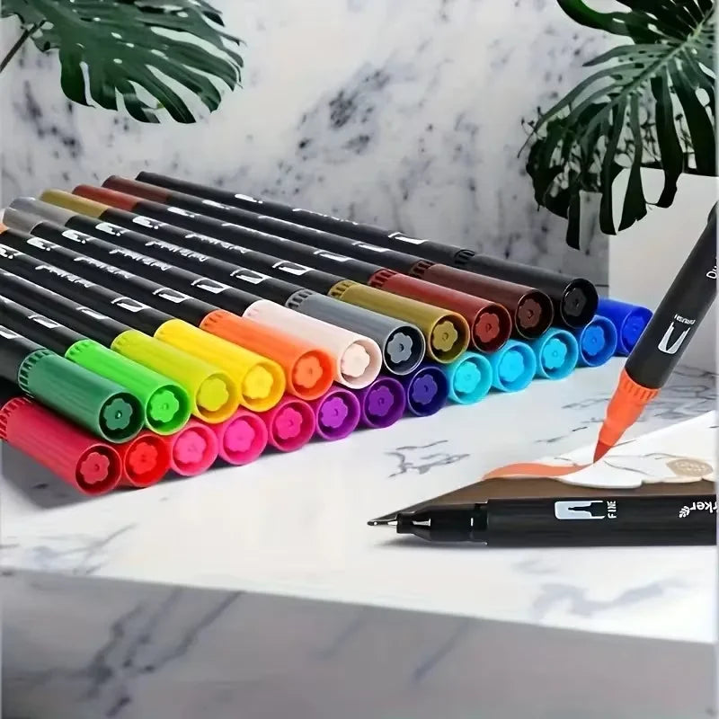 Vibrant Double Ended Watercolor Markers 24 Colors Art Set