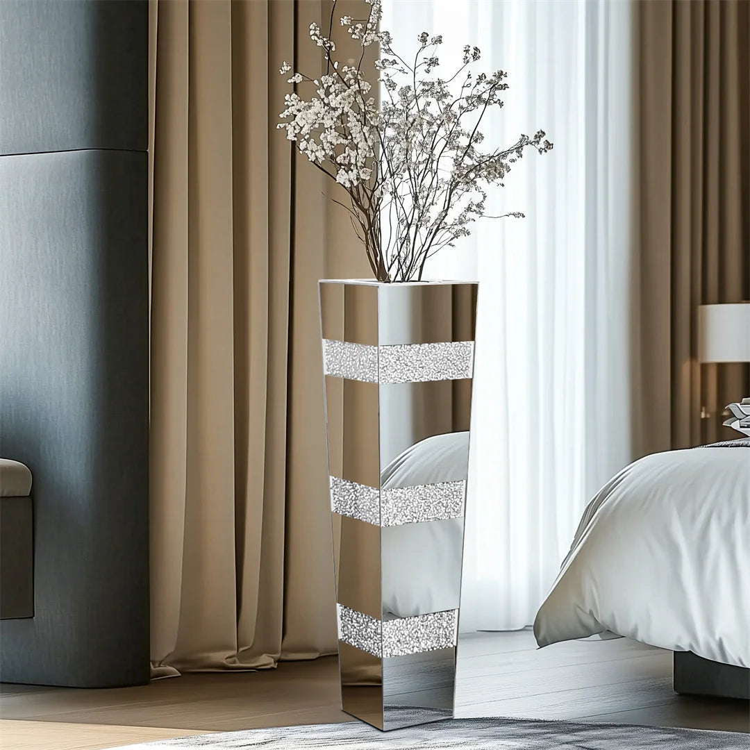 Modern Floor Vase Crystal Glass Mirrored Standing Flower Vase