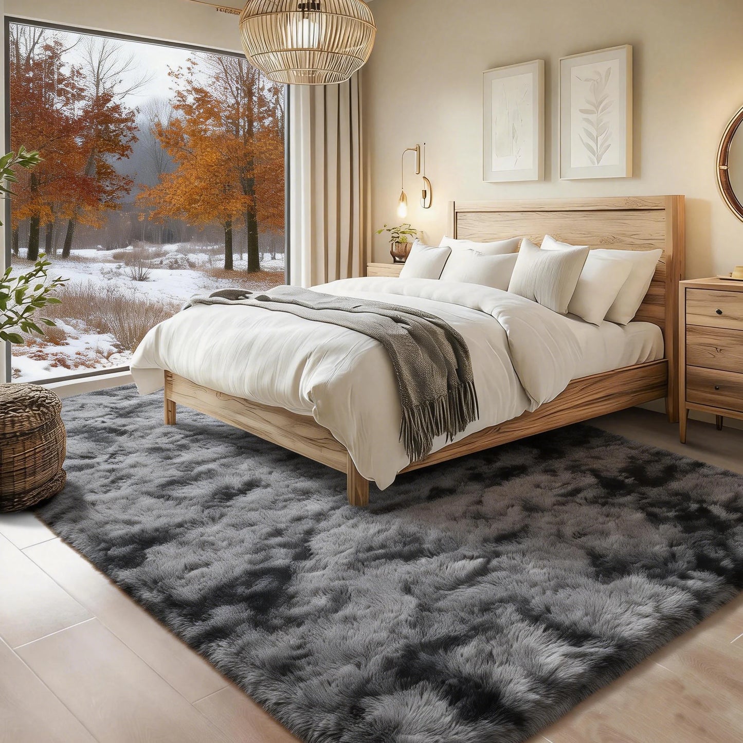 Machine Washable Ultra Soft Polyester Shag Rug Solid For Living Room And Bedroom