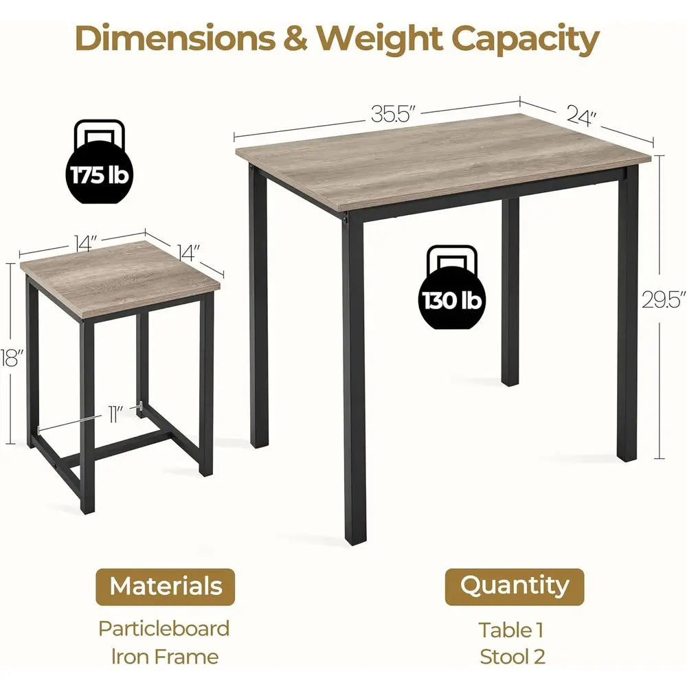 Industrial 3-Piece Dining Table Set With Space Saving Design