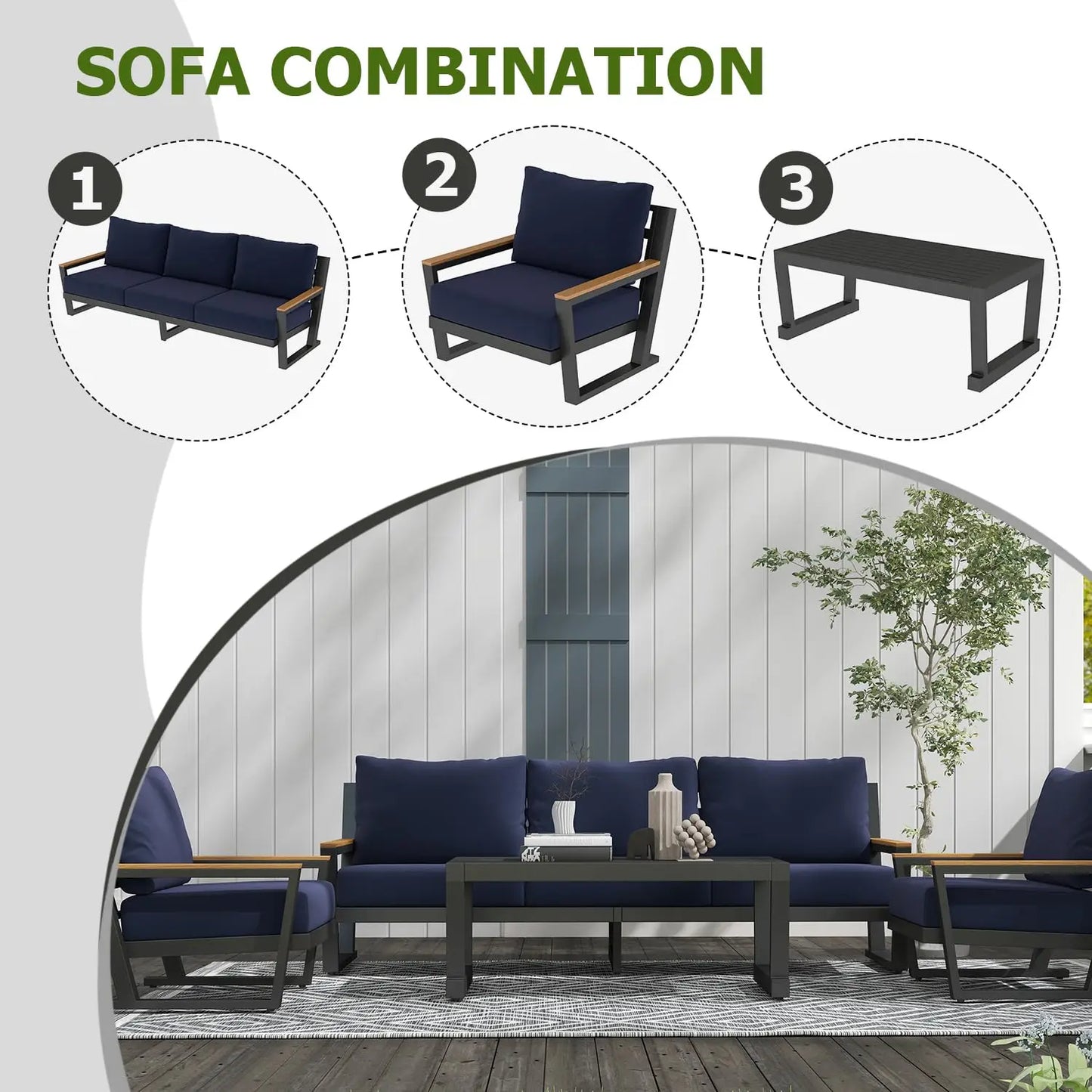 Aluminum Outdoor Patio Furniture Set with Coffee Table,4 Piece Patio Conversation Sets with Washable Thick, Customized