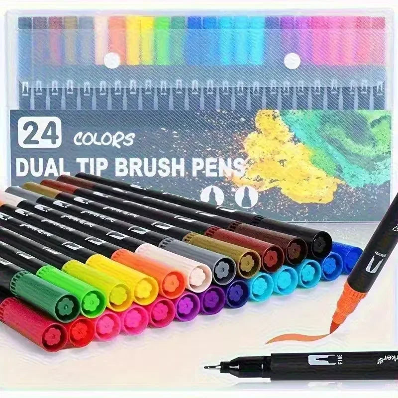 Vibrant Double Ended Watercolor Markers 24 Colors Art Set