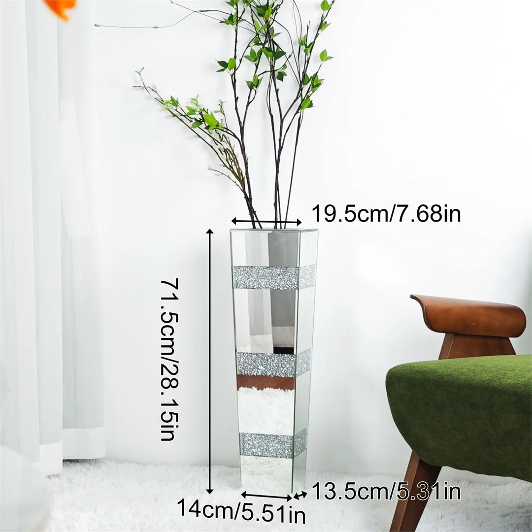 Modern Floor Vase Crystal Glass Mirrored Standing Flower Vase