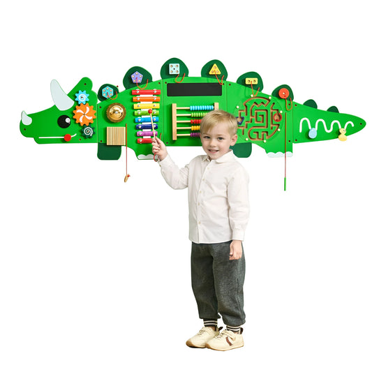 Dinosaur Kids Busy Wall Board With 11 Activity Panels Montessori