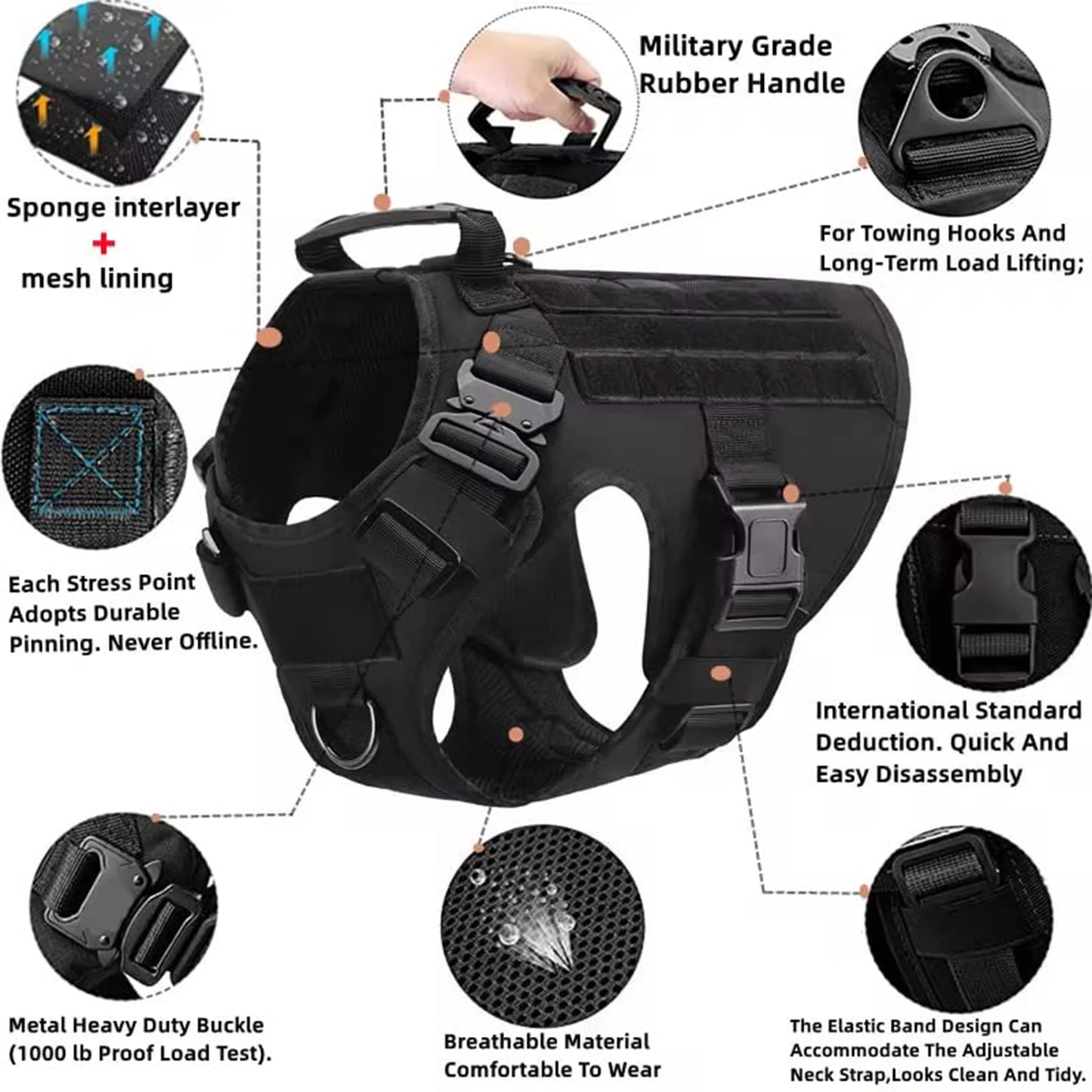 Petravel Tactical Dog Harness Vest With Molle Pouches For Training