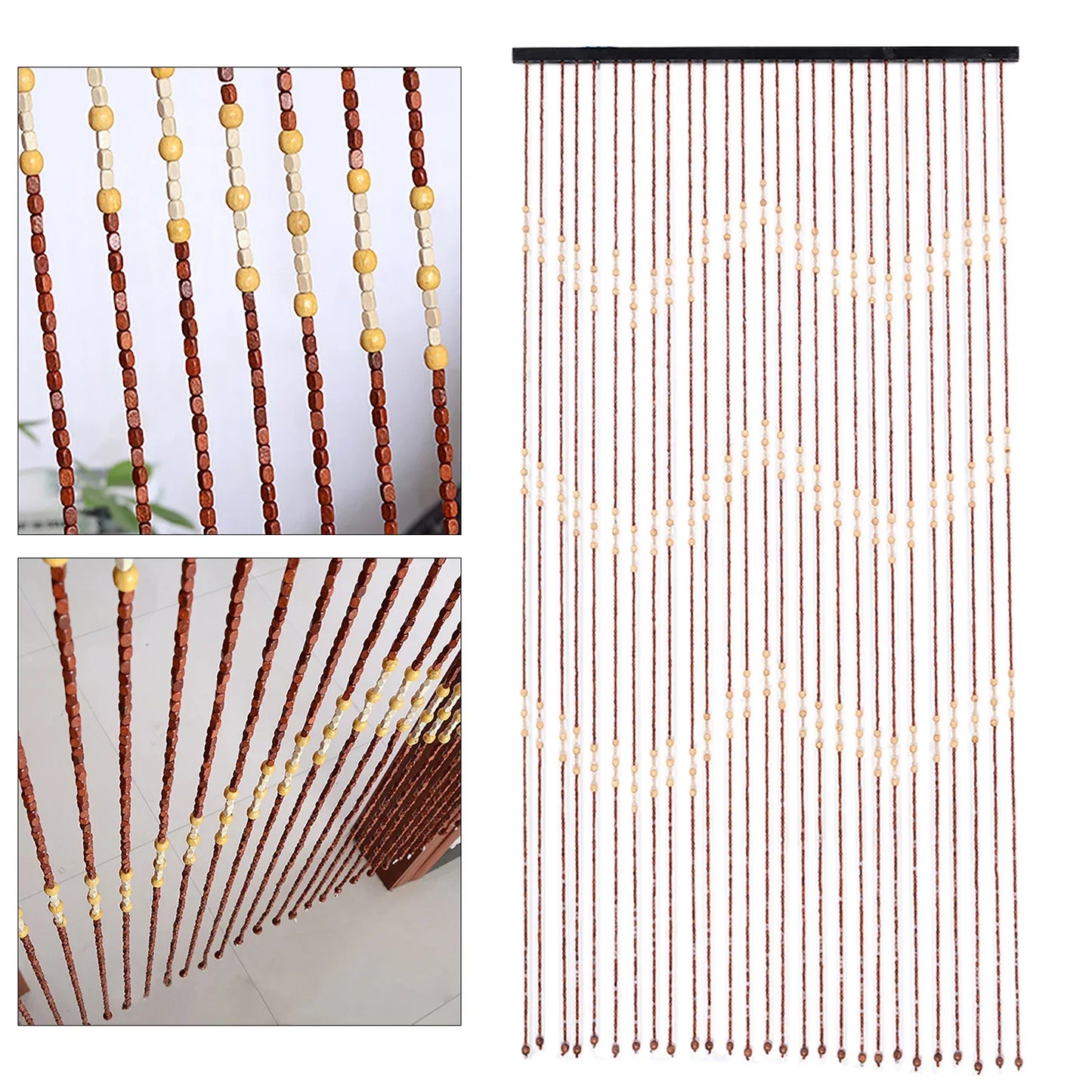 Wooden Bead Door Curtain With Jagged Pattern Fly Screen Divider