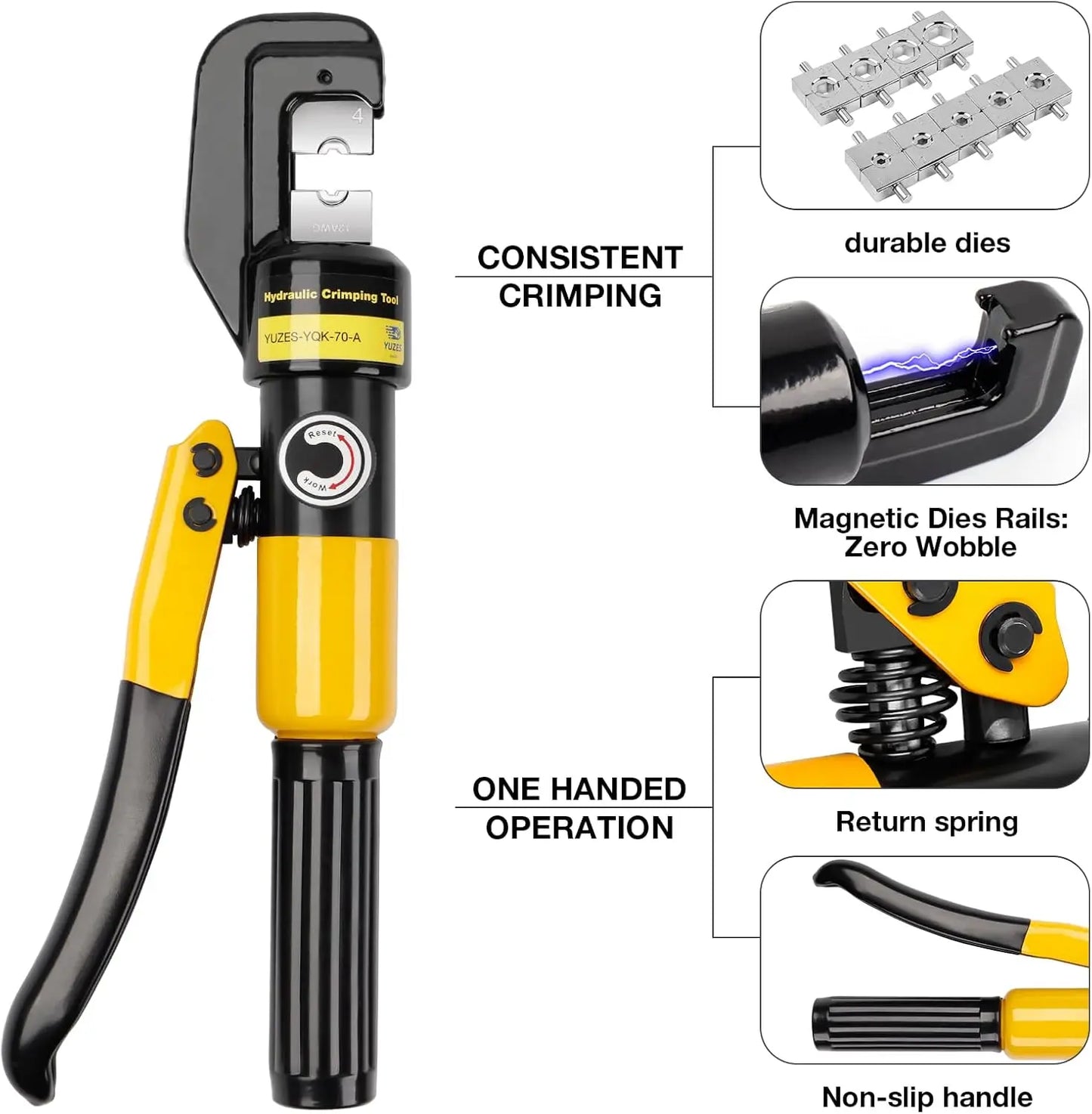Hydraulic Crimping Tool And Cable Cutter, 10 Tons, 9 Dies