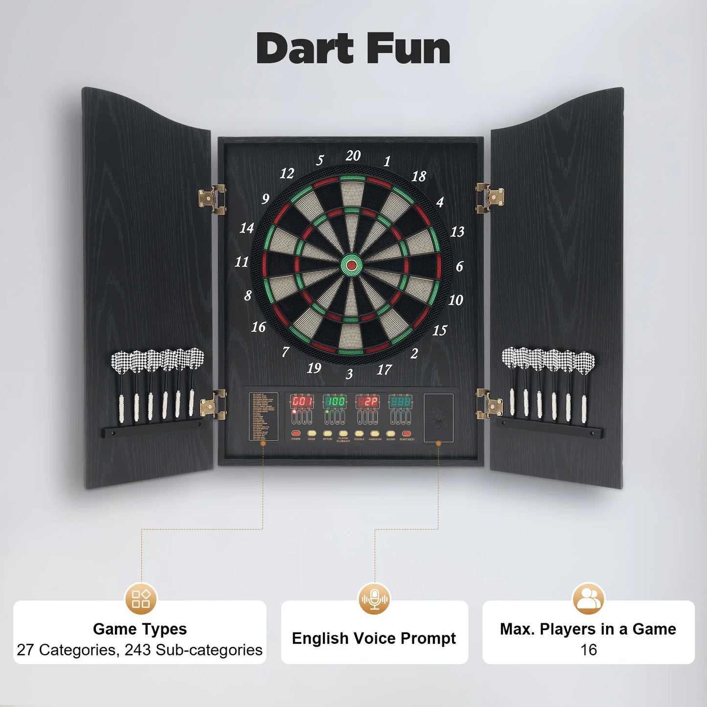 Electronic Dart Board Set With LED Displays And Voice Prompts