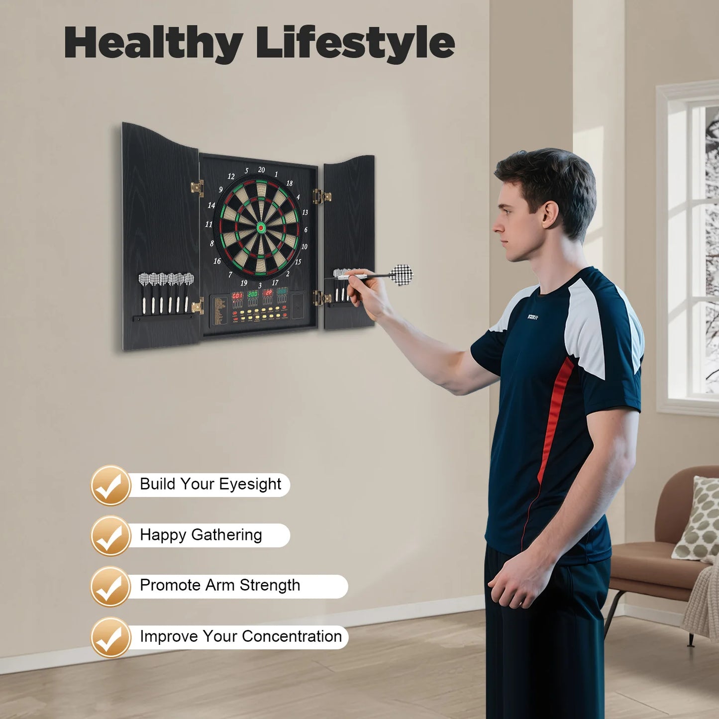 Electronic Dart Board Set With LED Displays And Voice Prompts