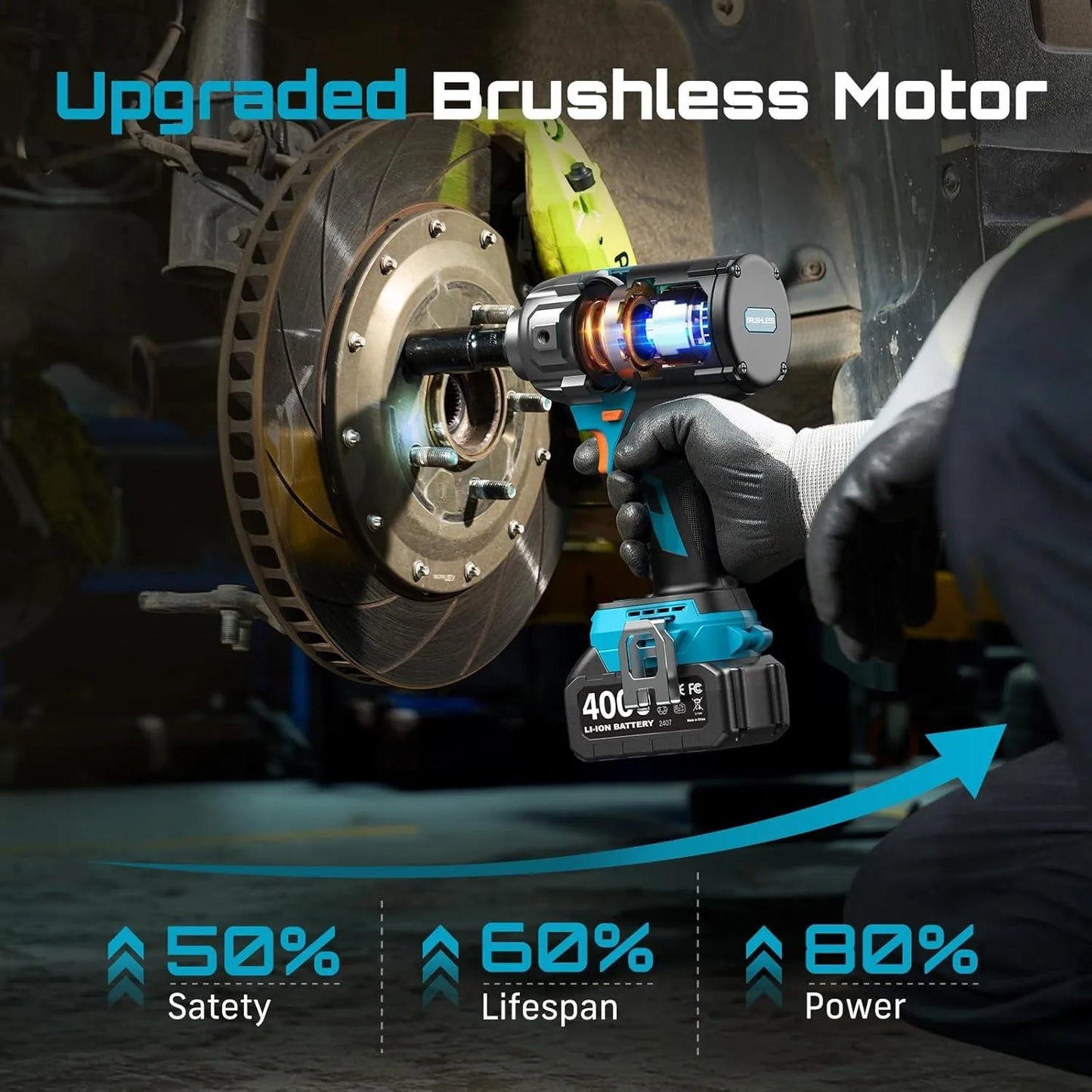 Seesii 21V Cordless Impact Wrench 1600Nm With Detachable Handle