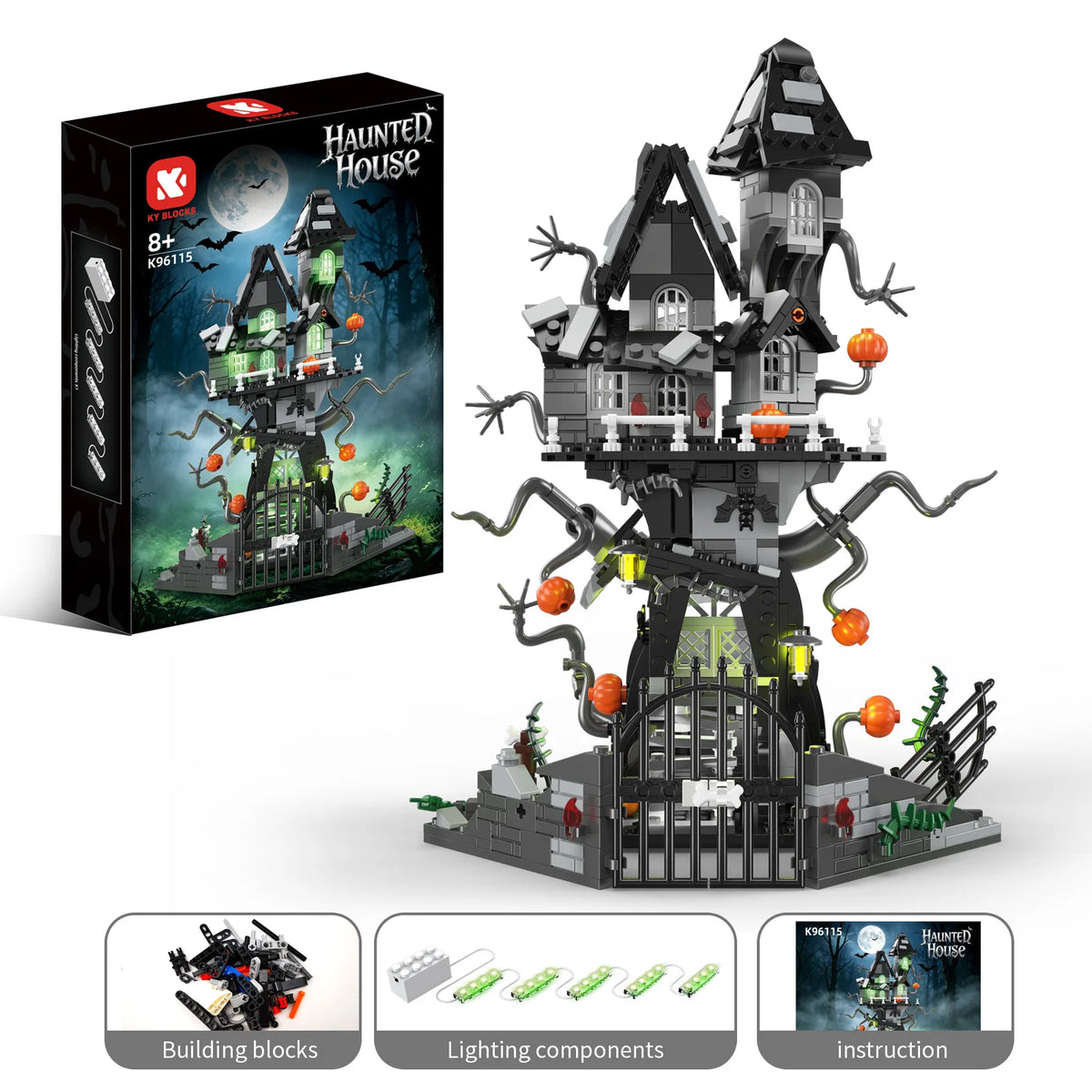 Classic The Evil Monster Haunted House Building Blocks with Lights Horror Pumpkin House Architecture Halloween Decor Toys Gifts