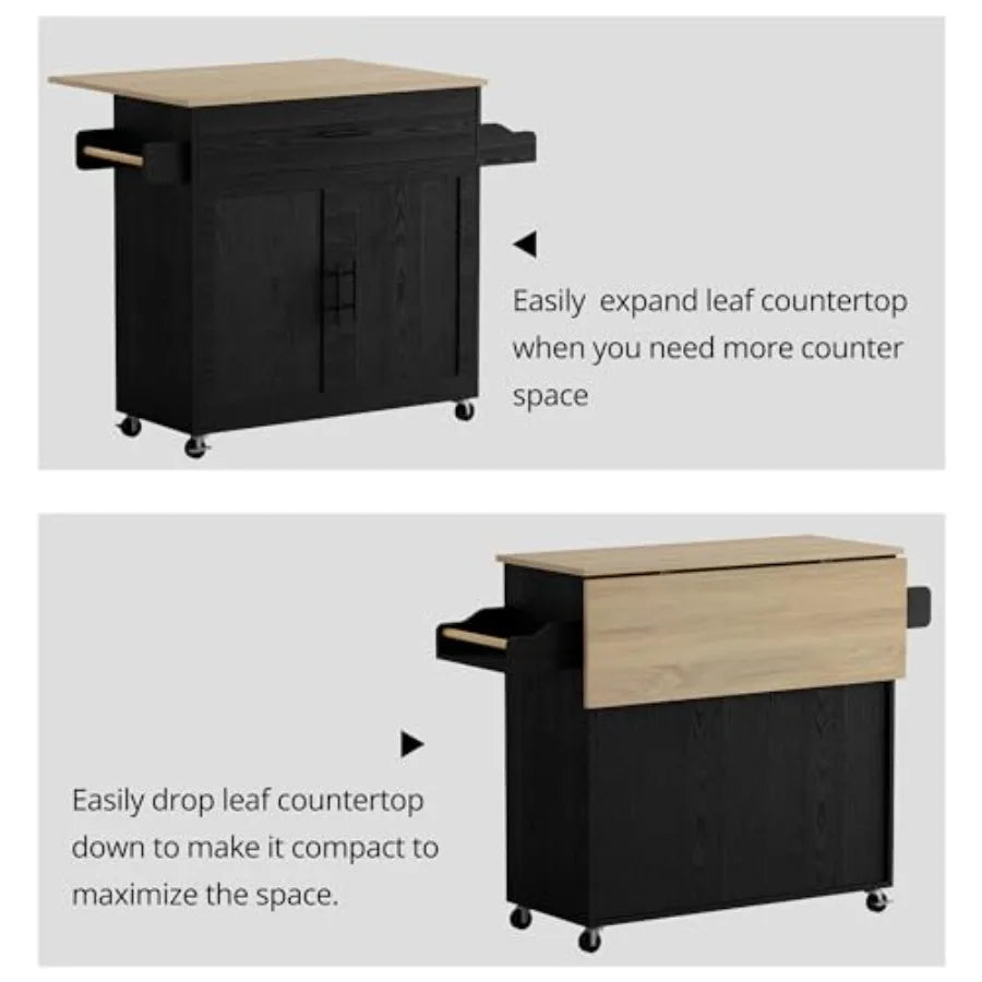 Rolling Kitchen Island Cart With Drop Leaf Storage Cabinet Drawer