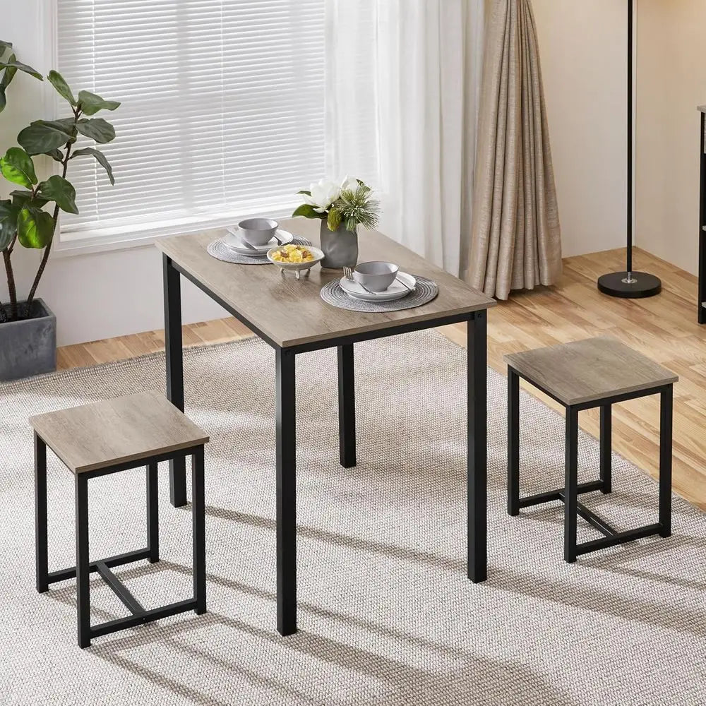 Industrial 3-Piece Dining Table Set With Space Saving Design