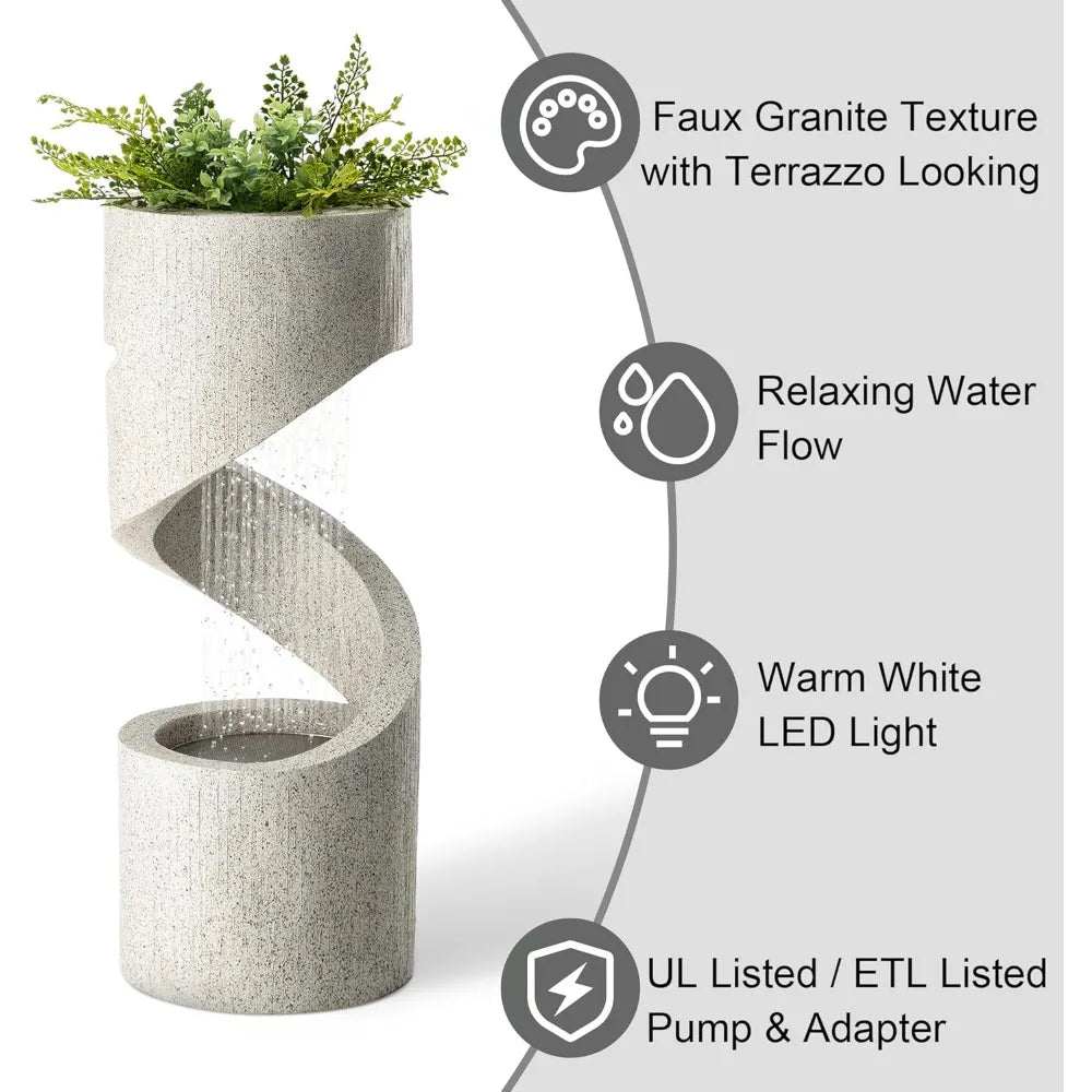 Glitzhome Tiered Outdoor Water Fountain With LED Lighting