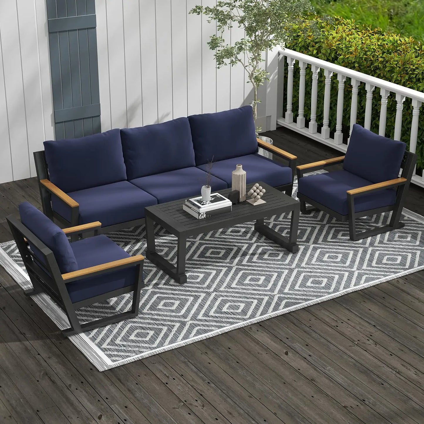 Aluminum Outdoor Patio Furniture Set with Coffee Table,4 Piece Patio Conversation Sets with Washable Thick, Customized