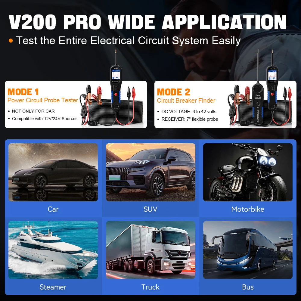 VDIAGTOOL V200PRO Automotive Power Circuit Probe 12V 24V Breaker Finder