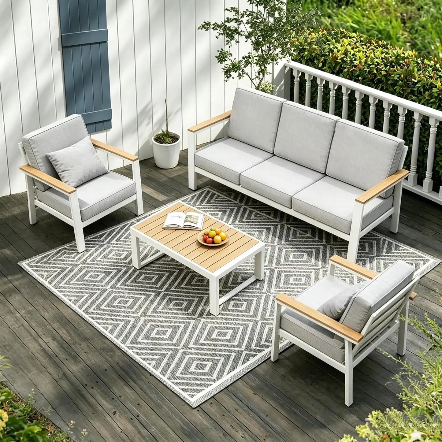 Aluminum Outdoor Patio Furniture Set with Coffee Table,4 Piece Patio Conversation Sets with Washable Thick, Customized